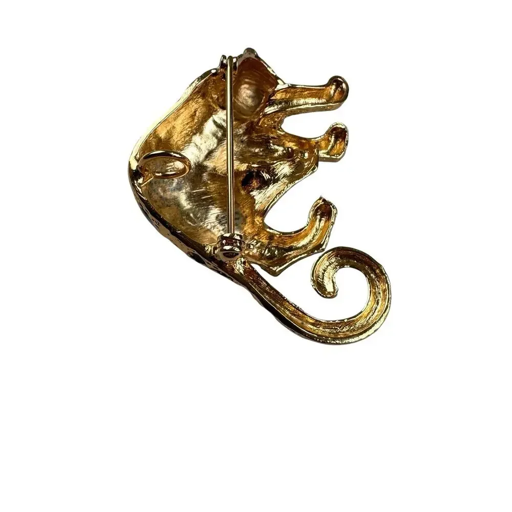 VTG Leopard Brooch Pin Enamel Gold Tone Green Eyes Cheetah Cat Jaguar